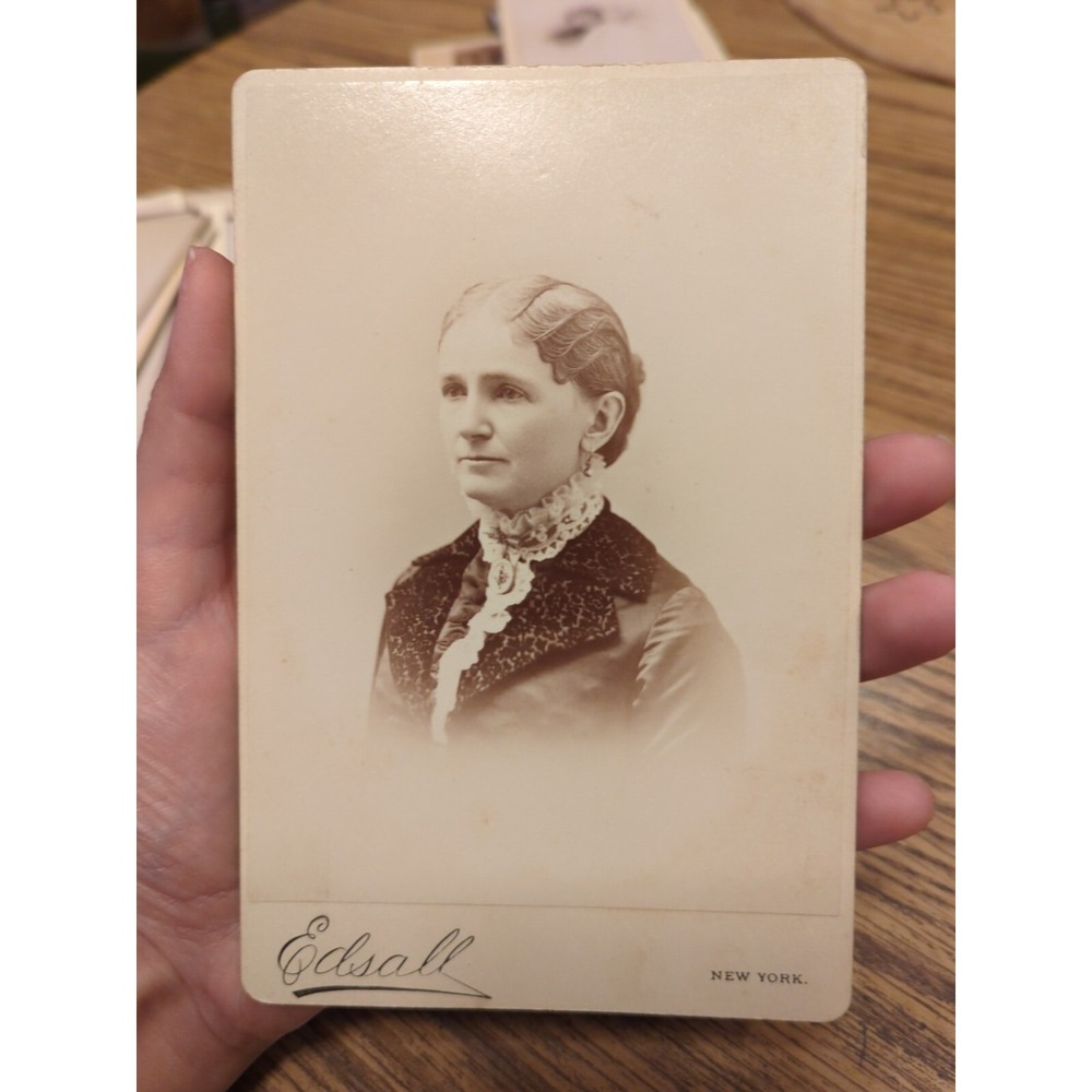 Antique Cabinet Card Lady Woman Photo Victorian Portrait New York NY Edsall
